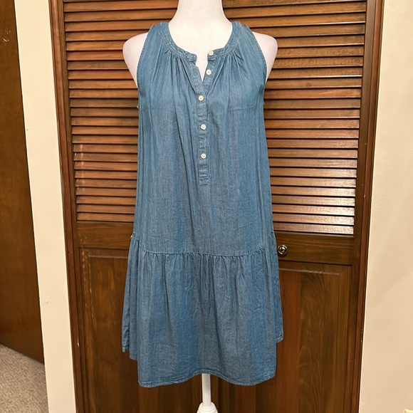 LOFT Dresses & Skirts - Loft Drop Waist Denim Look Chambray Summer Sundress Size XS